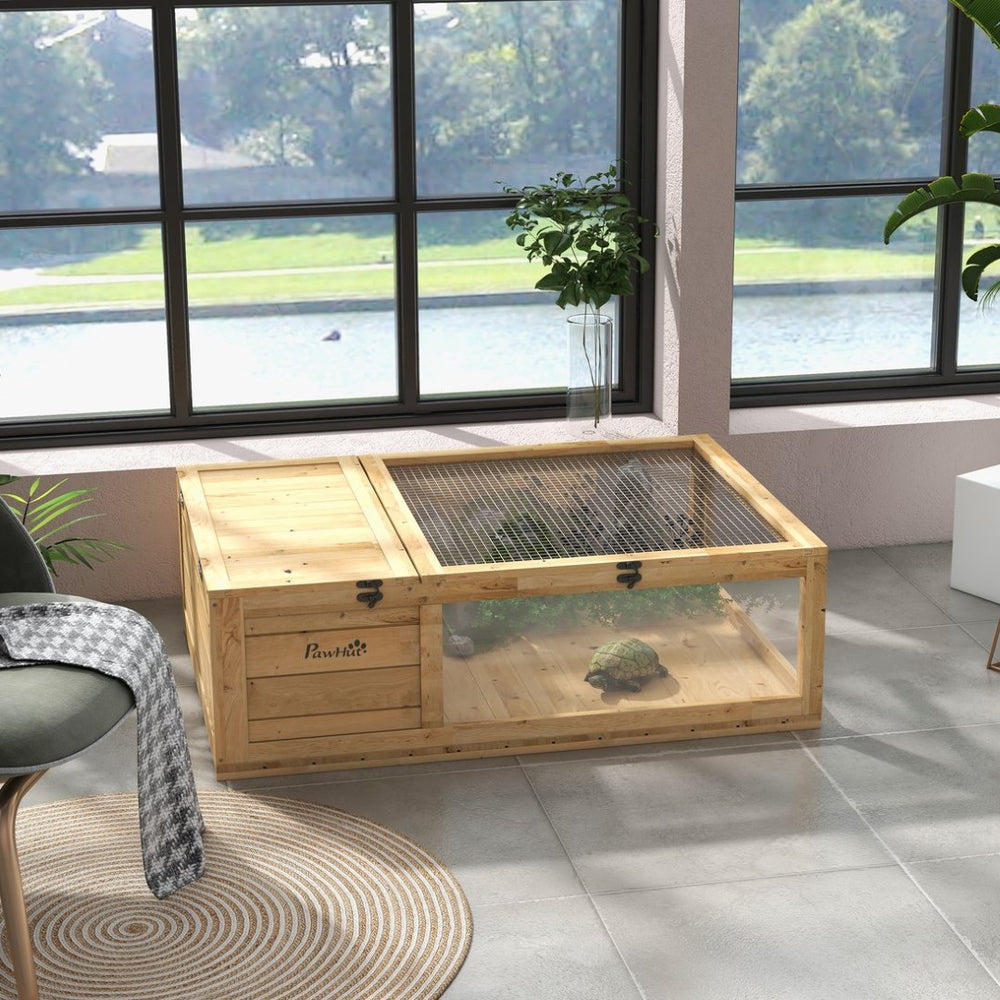 English Elm Pawhut Wooden Tortoise House - Versatile Indoor/Outdoor Habitat For Turtles, Lizards & Geckos W2225P200653-GIGA