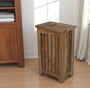 HomeRoots 24" Brown Solid Wood Laundry Hamper with Lid – Stylish, Durable Storage for Clothes, Toys & More! 383590