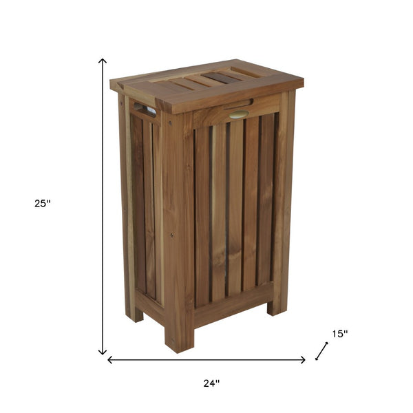 HomeRoots 24" Brown Solid Wood Laundry Hamper with Lid – Stylish, Durable Storage for Clothes, Toys & More! 383590