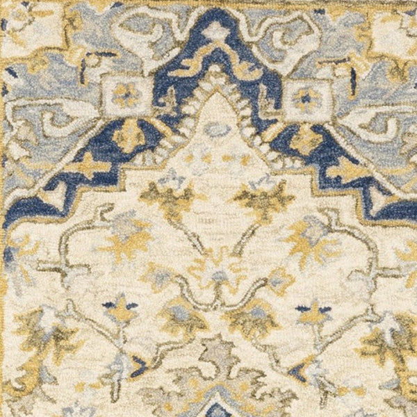 HomeRoots 3' Blue and Ivory Bohemian Runner Rug - Handcrafted Wool with Timeless Floral Motifs for Any Decor 2'6" x 8' 383593