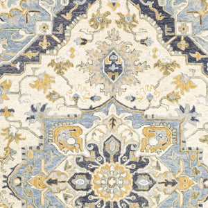 HomeRoots 3' Blue and Ivory Bohemian Runner Rug - Handcrafted Wool with Timeless Floral Motifs for Any Decor 3'6" x 5'6" 383594