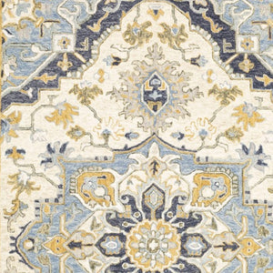 HomeRoots 3' Blue and Ivory Bohemian Runner Rug - Handcrafted Wool with Timeless Floral Motifs for Any Decor 8' x 10' 383596