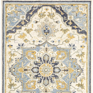 HomeRoots 3' Blue and Ivory Bohemian Runner Rug - Handcrafted Wool with Timeless Floral Motifs for Any Decor 8' x 10' 383596