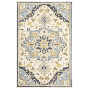 HomeRoots 3' Blue and Ivory Bohemian Runner Rug - Handcrafted Wool with Timeless Floral Motifs for Any Decor 8' x 10' 383596