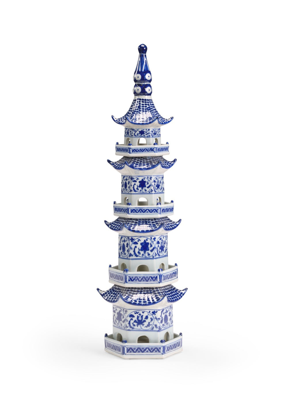 Chelsea House Blue Handpainted Ceramic Pagoda — 25" Sculptural Asian-Inspired Accent With Cobalt Brushwork Gloss Finish 383597