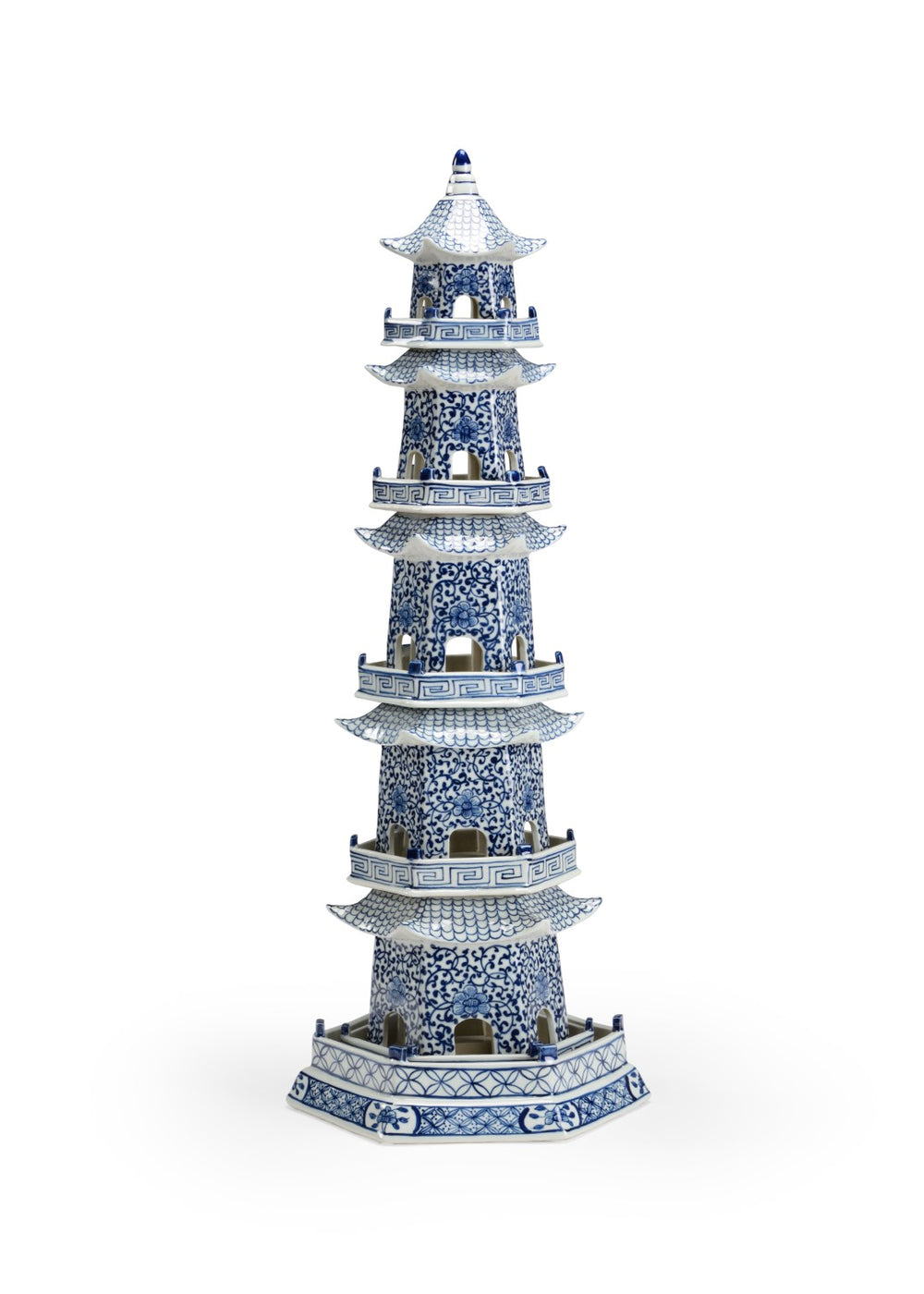 Chelsea House Canton Hand-Painted Ceramic Pagoda With Cobalt Blue Detailing, 29" Statement Accent For Mantel 383598