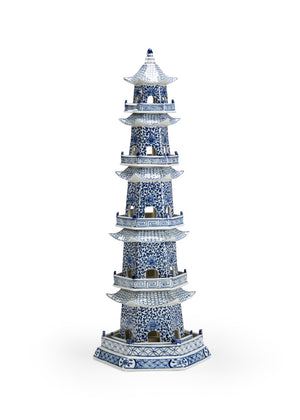 Chelsea House Canton Hand-Painted Ceramic Pagoda With Cobalt Blue Detailing, 29" Statement Accent For Mantel 383598