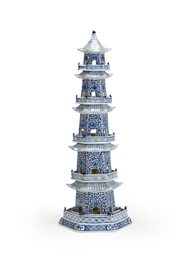 Chelsea House Canton Hand-Painted Ceramic Pagoda With Cobalt Blue Detailing, 29" Statement Accent For Mantel 383598