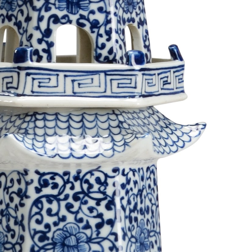 Chelsea House Canton Hand-Painted Ceramic Pagoda With Cobalt Blue Detailing, 29" Statement Accent For Mantel 383598