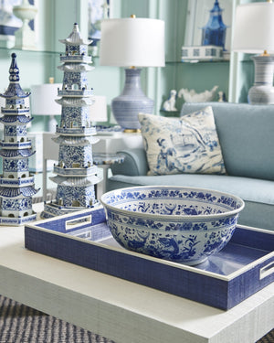 Chelsea House Canton Hand-Painted Ceramic Pagoda With Cobalt Blue Detailing, 29" Statement Accent For Mantel 383598