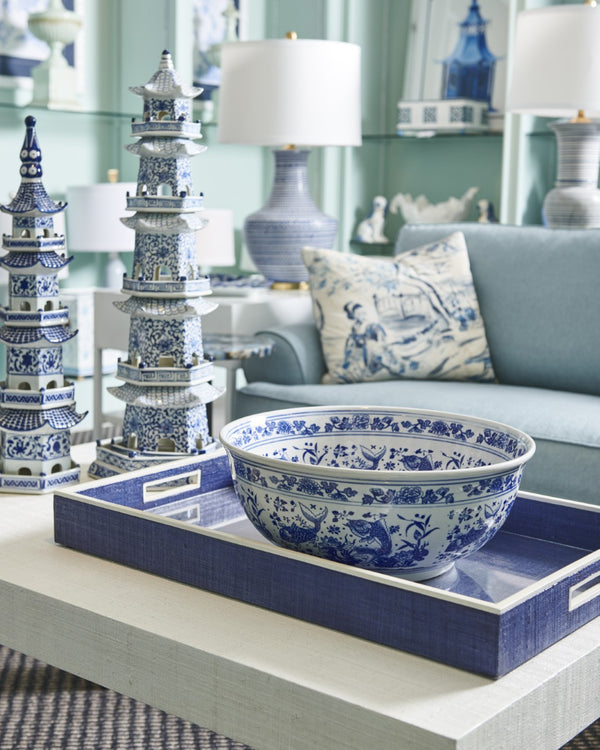 Chelsea House Canton Hand-Painted Ceramic Pagoda With Cobalt Blue Detailing, 29" Statement Accent For Mantel 383598