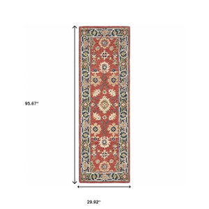 Homeroots 3' X 8' Red And Blue Bohemian Area Rug Red,Blue Wool 383598