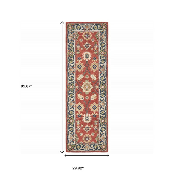 Homeroots 3' X 8' Red And Blue Bohemian Area Rug Red,Blue Wool 383598