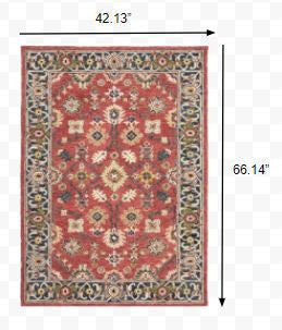 Homeroots 4' X 6' Red And Blue Bohemian Area Rug Red,Blue Wool 383599