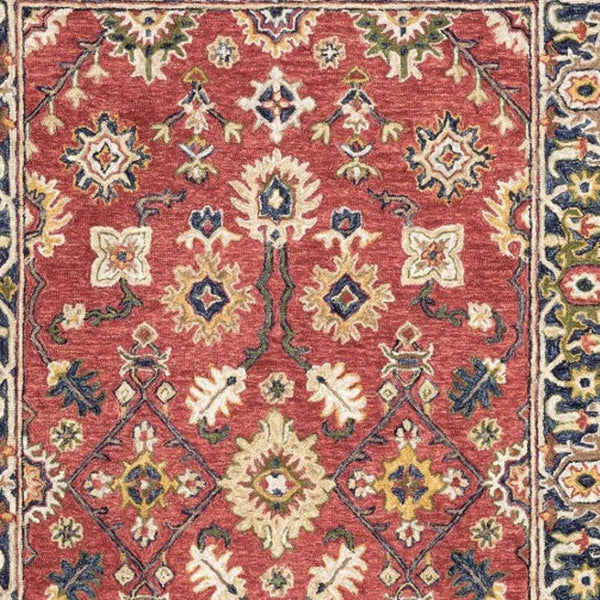 HomeRoots 8' Hand-Tufted Wool Runner Rug in Vibrant Red and Green – Perfect for Hallways and Entryways Red/ Blue 3'6" x 5'6" 383599