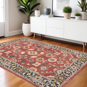 HomeRoots 8' Hand-Tufted Wool Runner Rug in Vibrant Red and Green – Perfect for Hallways and Entryways Red/ Blue 3'6" x 5'6" 383599