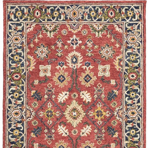 HomeRoots 8' Hand-Tufted Wool Runner Rug in Vibrant Red and Green – Perfect for Hallways and Entryways Red/ Blue 3'6" x 5'6" 383599