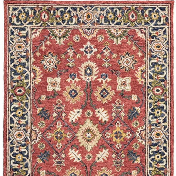 HomeRoots 8' Hand-Tufted Wool Runner Rug in Vibrant Red and Green – Perfect for Hallways and Entryways Red/ Blue 3'6" x 5'6" 383599