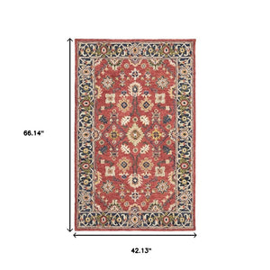 HomeRoots 8' Hand-Tufted Wool Runner Rug in Vibrant Red and Green – Perfect for Hallways and Entryways Red/ Blue 3'6" x 5'6" 383599