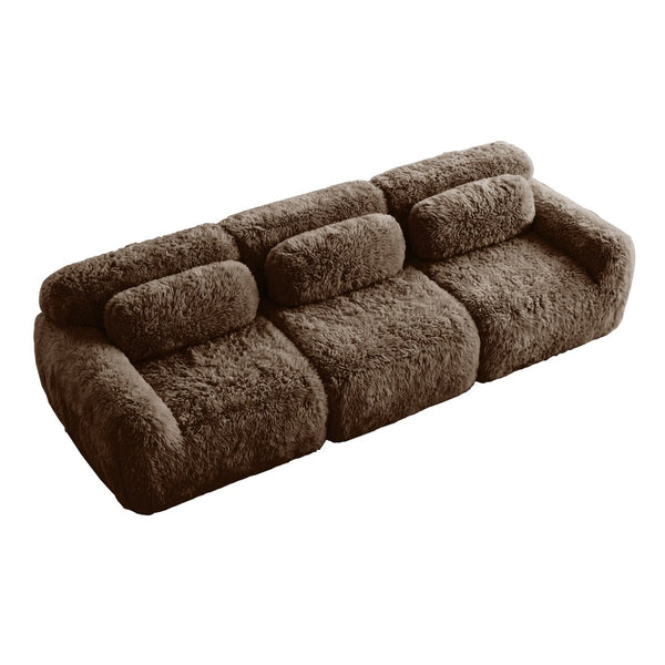 English Elm 114''soft Plush Modular Sectional Sofa with Cloud Cushions for Living Room Theater Chocolate W714S01540