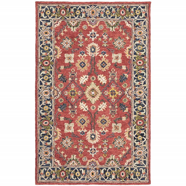 Homeroots 5' X 8' Red And Blue Bohemian Area Rug Red,Blue Wool 383600