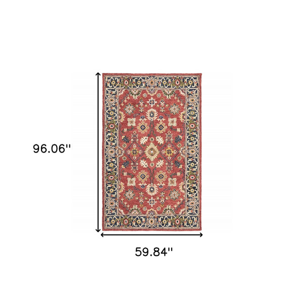 Homeroots 5' X 8' Red And Blue Bohemian Area Rug Red,Blue Wool 383600