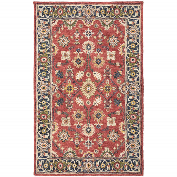 Homeroots 5' X 8' Red And Blue Bohemian Area Rug Red,Blue Wool 383600