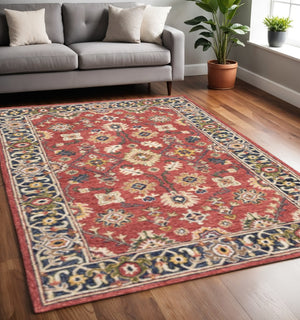 HomeRoots 8' Hand-Tufted Wool Runner Rug in Vibrant Red and Green – Perfect for Hallways and Entryways Red/ Blue 5' x 8' 383600