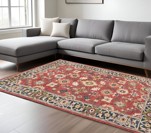 HomeRoots 8' Hand-Tufted Wool Runner Rug in Vibrant Red and Green – Perfect for Hallways and Entryways Red/ Blue 8' x 10' 383601