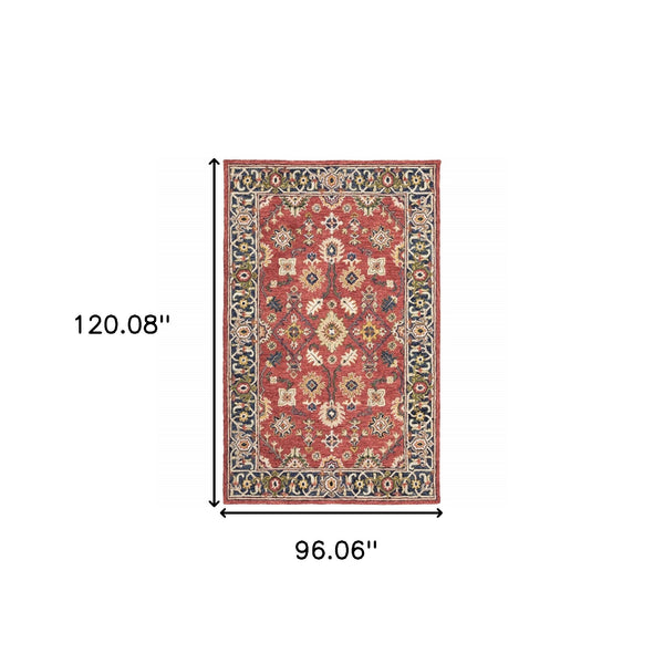 Homeroots 8' X 10' Red And Blue Bohemian Rug Red,Blue Wool 383601