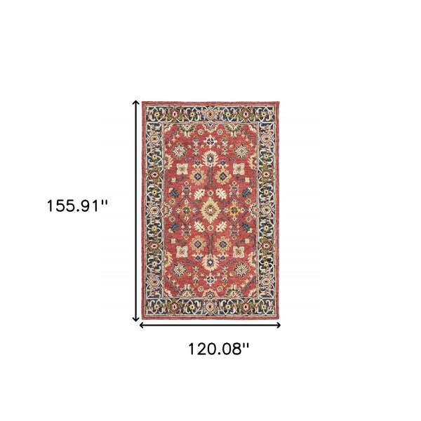 Homeroots 10' X 13' Red And Blue Bohemian Rug Red,Blue Wool 383602