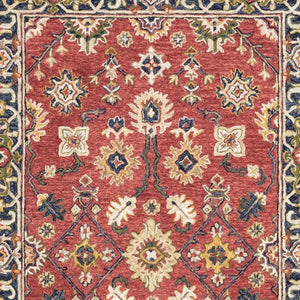 Homeroots 10' X 13' Red And Blue Bohemian Rug Red,Blue Wool 383602