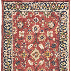 Homeroots 10' X 13' Red And Blue Bohemian Rug Red,Blue Wool 383602