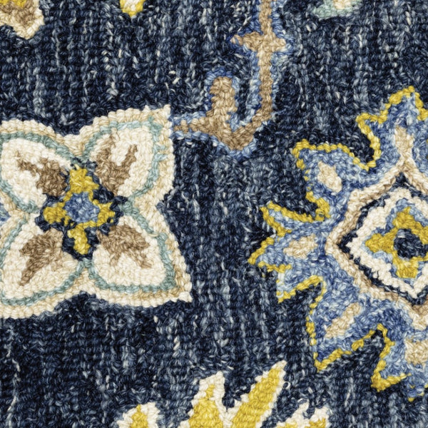 HomeRoots 8' Hand-Tufted Blue and Gold Wool Runner Rug – Elegant, Durable Accent for Hallways and Entryways Navy/ Blue 2'6" x 8' 383603