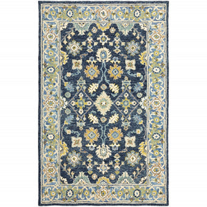 HomeRoots 8' Hand-Tufted Blue and Gold Wool Runner Rug – Elegant, Durable Accent for Hallways and Entryways Navy/ Blue 3'6" x 5'6" 383604