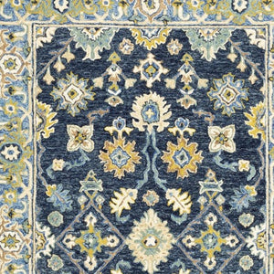 HomeRoots 8' Hand-Tufted Blue and Gold Wool Runner Rug – Elegant, Durable Accent for Hallways and Entryways Navy/ Blue 3'6" x 5'6" 383604