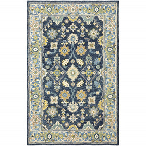 HomeRoots 8' Hand-Tufted Blue and Gold Wool Runner Rug – Elegant, Durable Accent for Hallways and Entryways Navy/ Blue 3'6" x 5'6" 383604