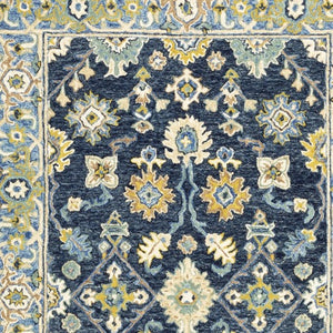 HomeRoots 8' Hand-Tufted Blue and Gold Wool Runner Rug – Elegant, Durable Accent for Hallways and Entryways Navy/ Blue 5' x 8' 383605
