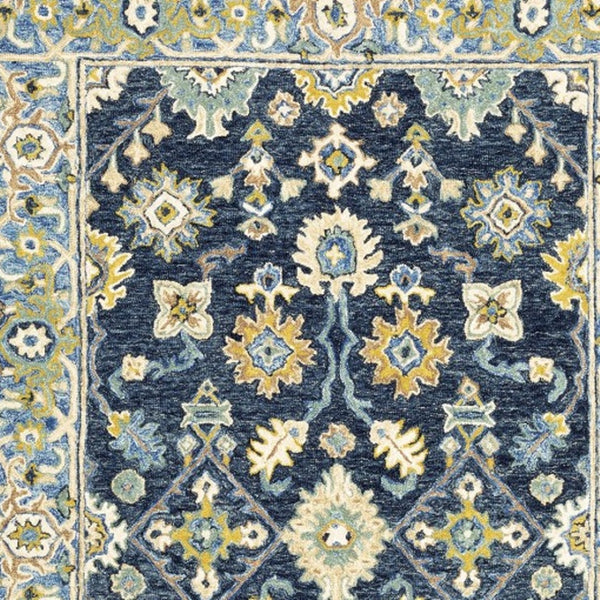 HomeRoots 8' Hand-Tufted Blue and Gold Wool Runner Rug – Elegant, Durable Accent for Hallways and Entryways Navy/ Blue 5' x 8' 383605