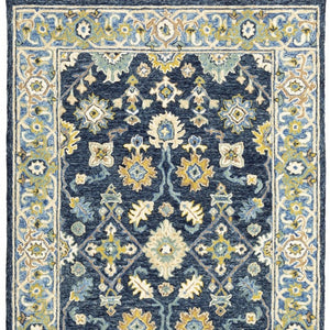 HomeRoots 8' Hand-Tufted Blue and Gold Wool Runner Rug – Elegant, Durable Accent for Hallways and Entryways Navy/ Blue 5' x 8' 383605