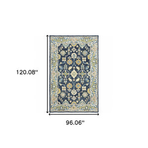 HomeRoots 8' Hand-Tufted Blue and Gold Wool Runner Rug – Elegant, Durable Accent for Hallways and Entryways Navy/ Blue 8' x 10' 383606