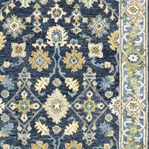 HomeRoots 8' Hand-Tufted Blue and Gold Wool Runner Rug – Elegant, Durable Accent for Hallways and Entryways Navy/ Blue 8' x 10' 383606