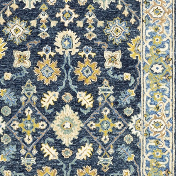 HomeRoots 8' Hand-Tufted Blue and Gold Wool Runner Rug – Elegant, Durable Accent for Hallways and Entryways Navy/ Blue 8' x 10' 383606