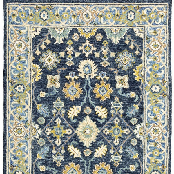 HomeRoots 8' Hand-Tufted Blue and Gold Wool Runner Rug – Elegant, Durable Accent for Hallways and Entryways Navy/ Blue 8' x 10' 383606