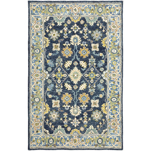 HomeRoots 8' Hand-Tufted Blue and Gold Wool Runner Rug – Elegant, Durable Accent for Hallways and Entryways Navy/ Blue 8' x 10' 383606