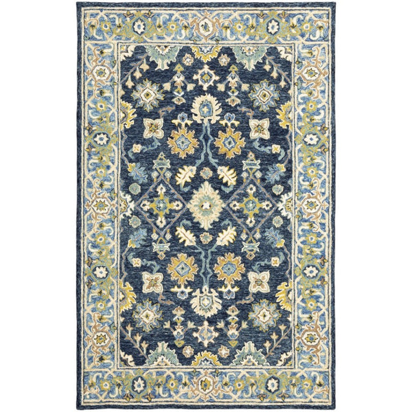 HomeRoots 8' Hand-Tufted Blue and Gold Wool Runner Rug – Elegant, Durable Accent for Hallways and Entryways Navy/ Blue 8' x 10' 383606