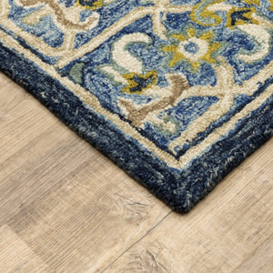 HomeRoots 8' Hand-Tufted Blue and Gold Wool Runner Rug – Elegant, Durable Accent for Hallways and Entryways Navy/ Blue 10' x 13' 383607