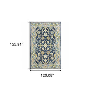 HomeRoots 8' Hand-Tufted Blue and Gold Wool Runner Rug – Elegant, Durable Accent for Hallways and Entryways Navy/ Blue 10' x 13' 383607