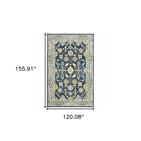 HomeRoots 8' Hand-Tufted Blue and Gold Wool Runner Rug – Elegant, Durable Accent for Hallways and Entryways Navy/ Blue 10' x 13' 383607