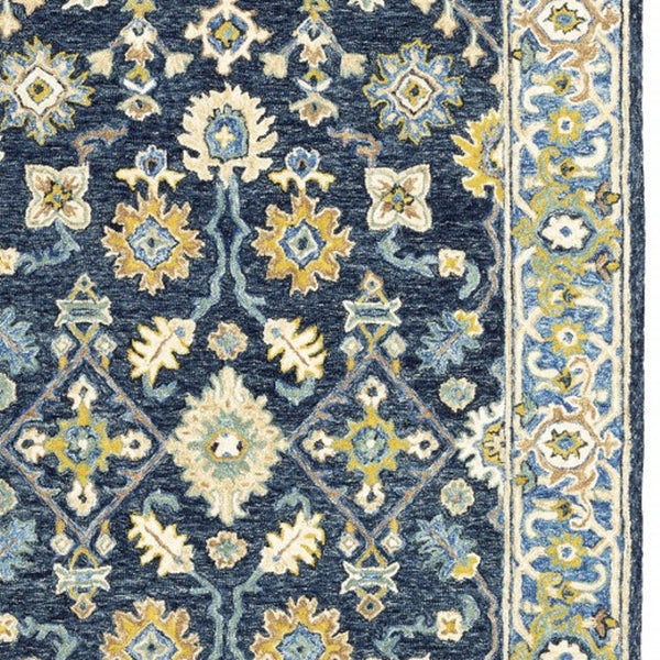 HomeRoots 8' Hand-Tufted Blue and Gold Wool Runner Rug – Elegant, Durable Accent for Hallways and Entryways Navy/ Blue 10' x 13' 383607